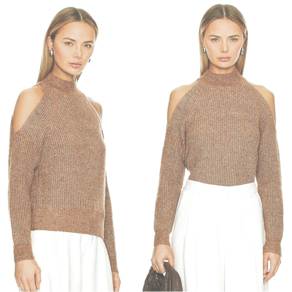 Astr Cold-Shoulder Knit Sweater in Brown